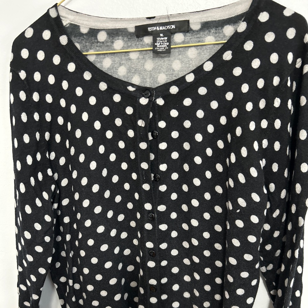 Black cardigan with Gray Polka dots